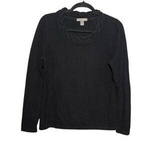 Cashmere By Charter Club Black‎ Cashmere Sweater Women's Size M Braided Neckline